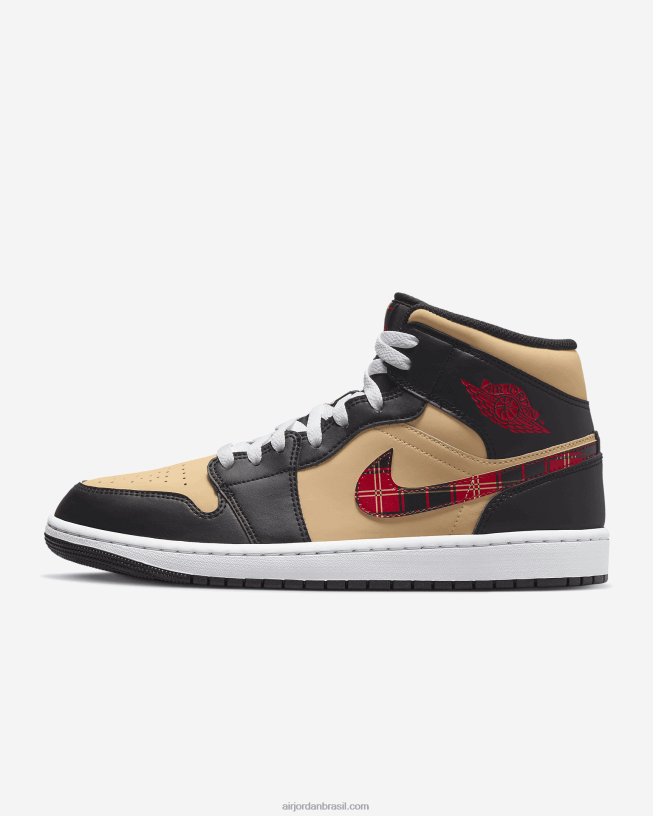 Homens Air Jordan 1 Mid Se 42484e188 Preto/gergelim/vermelho Fogo/multicolorido Air Jordan