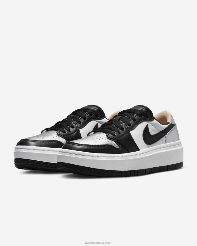 Mulheres Air Jordan 1 Elevar Baixo 42484e84 Prata Metálica/ônix Branco/preto Air Jordan